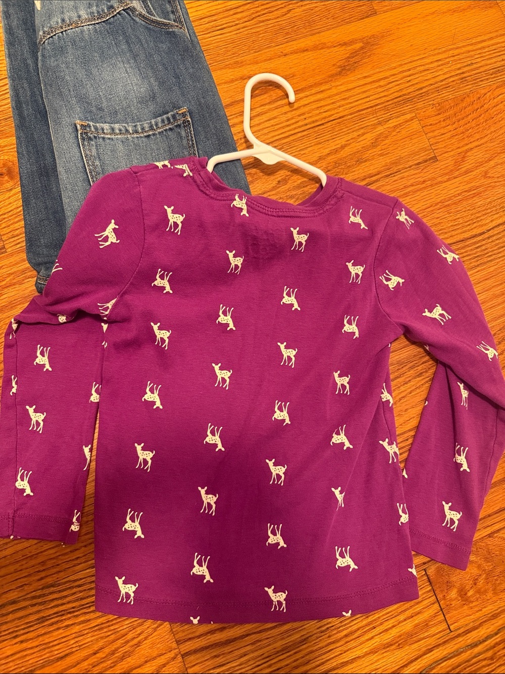 OshKosh B'gosh Girls' Purple Long-Sleeve Deer Tee and Denim Overalls Set - Picture 8 of 8